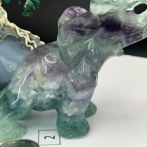 Rainbow Fluorite Elephant Crystal Carving 315g, Hand Carved Animal Figurine 2